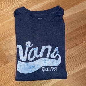 🛹 VANS Off the Wall Boys’ XL Blue Cursive Font Graphic Tee in Distressed Blue